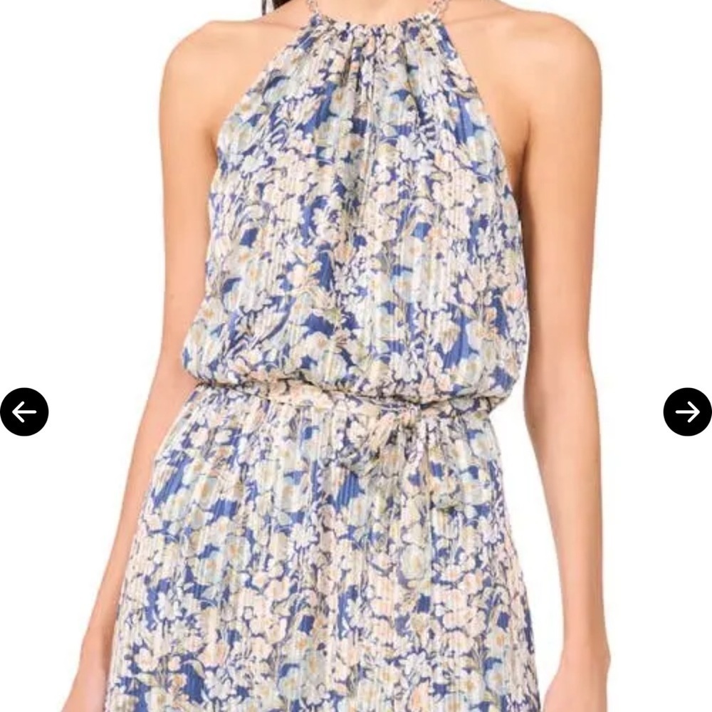 Halogen Floral Print Dress in Blue and Cream NWOT